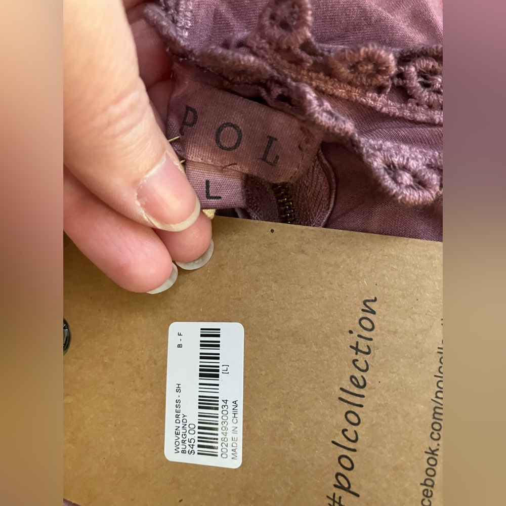 Pol Mauve Sleeveless Dress cute summer crochet detail boho chic L - Picture 6 of 6